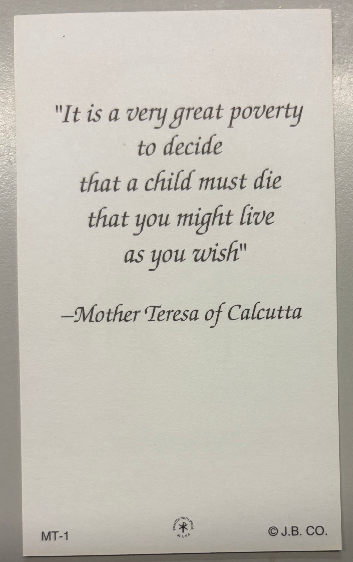 Holy Card - Paper - Mother Teresa of Calcutta quote