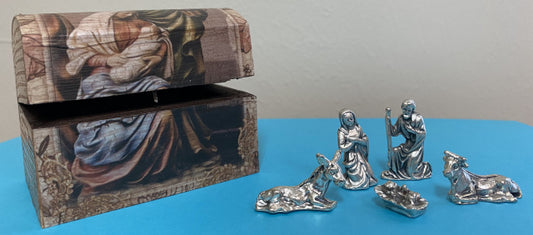 Mini Nativity Set in Wooden Chest