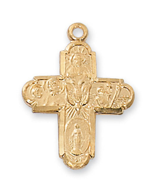 Gold over SS 4-Way Medal 16-18" chain