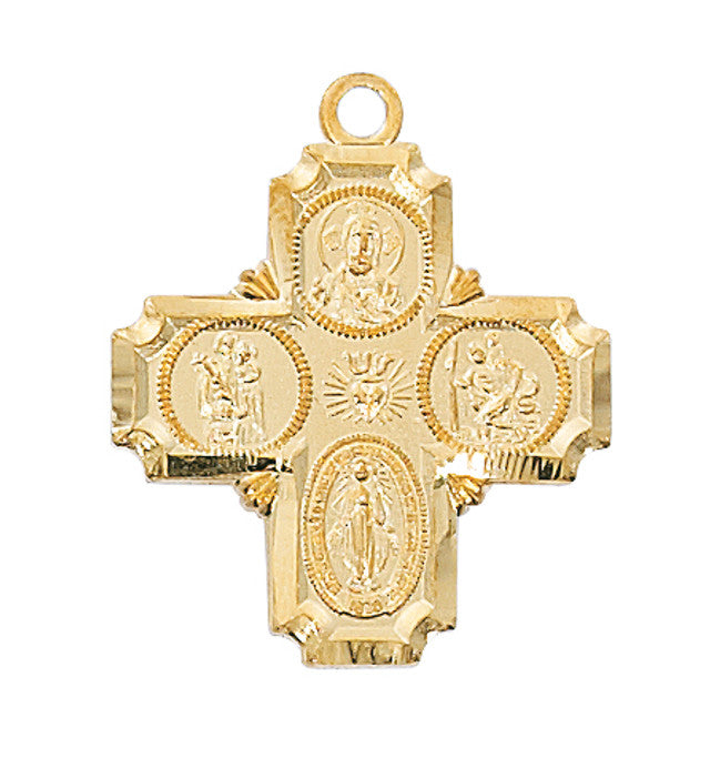 Gold over Sterling Silver 4-Way Medal with 20" chain