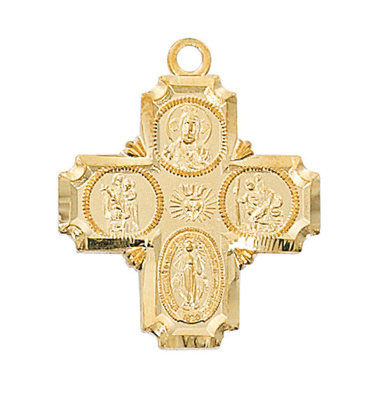 Gold over Sterling Silver 4-Way Medal with 20" chain