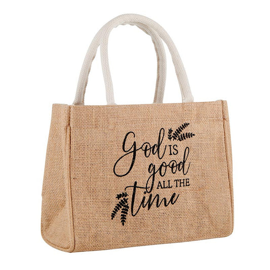 God is Good All the Time - Small Jute Tote Bag