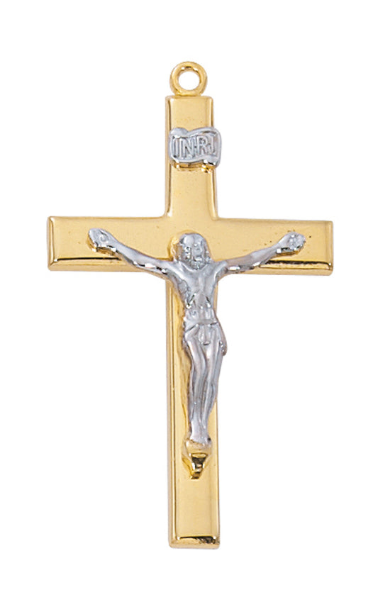 Gold Over Sterling Two Tone Crucifix w/ 24" chain