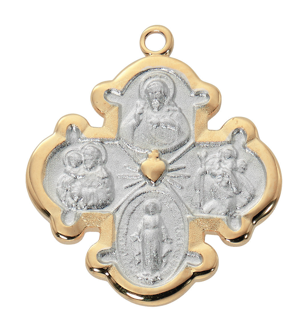 Two Tone Gold Sterling Silver 4-Way Medal with 18" chain
