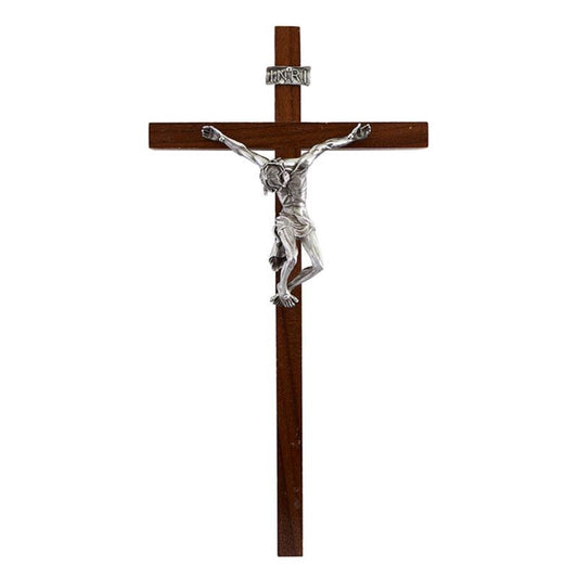 Walnut "Pained Jesus" Crucifix, 4.5 Antique Pewter Finish Corpus