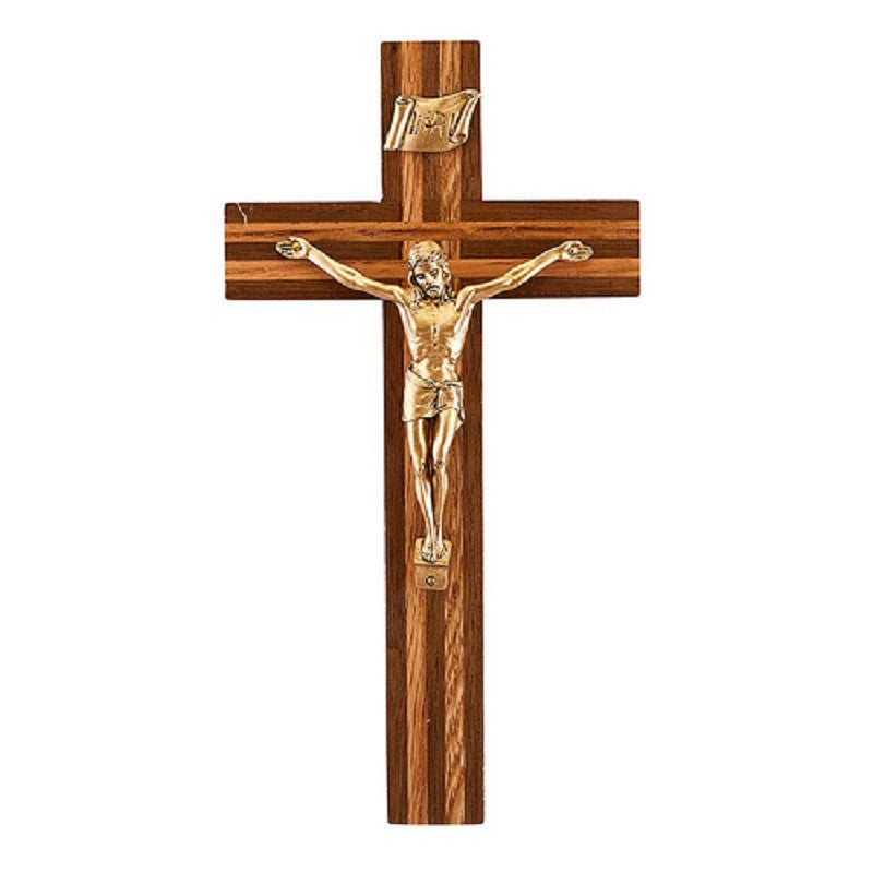 10" Walnut Crucifix with Oak Inlay