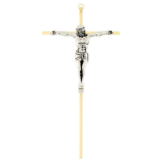 Gold Plated Brass Crucifix, 10"