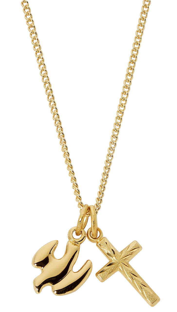 GOLD OVER STERLING SILVER CROSS & HOLY SPIRIT W/ 16-18" CH