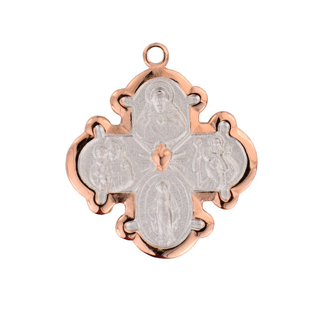 Two Tone Rose Gold Sterling Silver 4-Way Medal with 18" chain