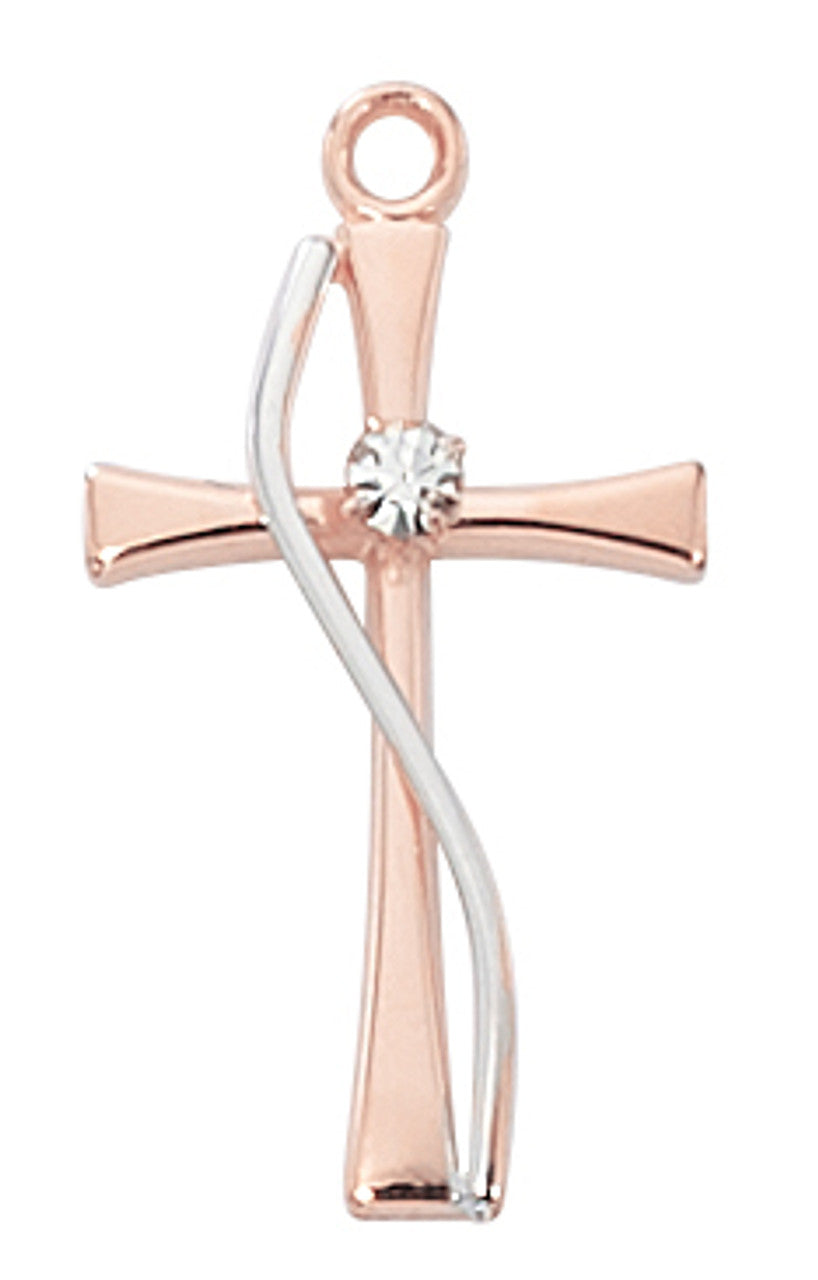 18" CH ROSE GOLD SS TWO TONE CROSS