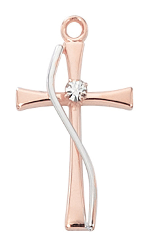 18" CH ROSE GOLD SS TWO TONE CROSS