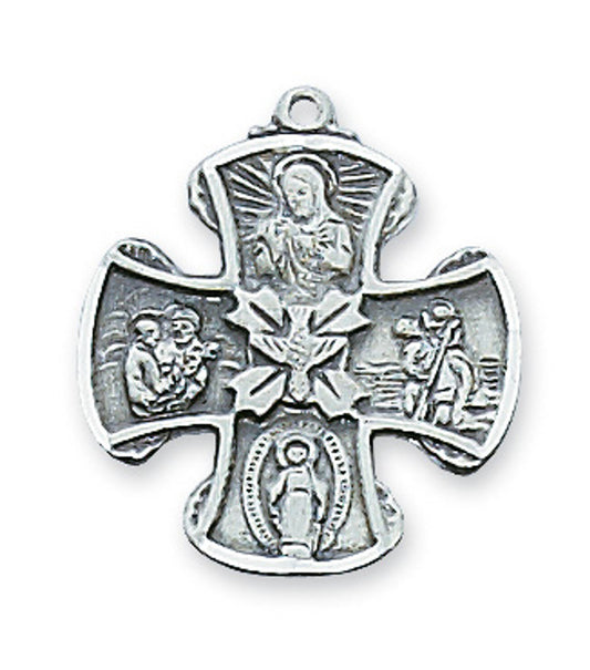 Sterling Silver 4-Way Medal with 18" chain