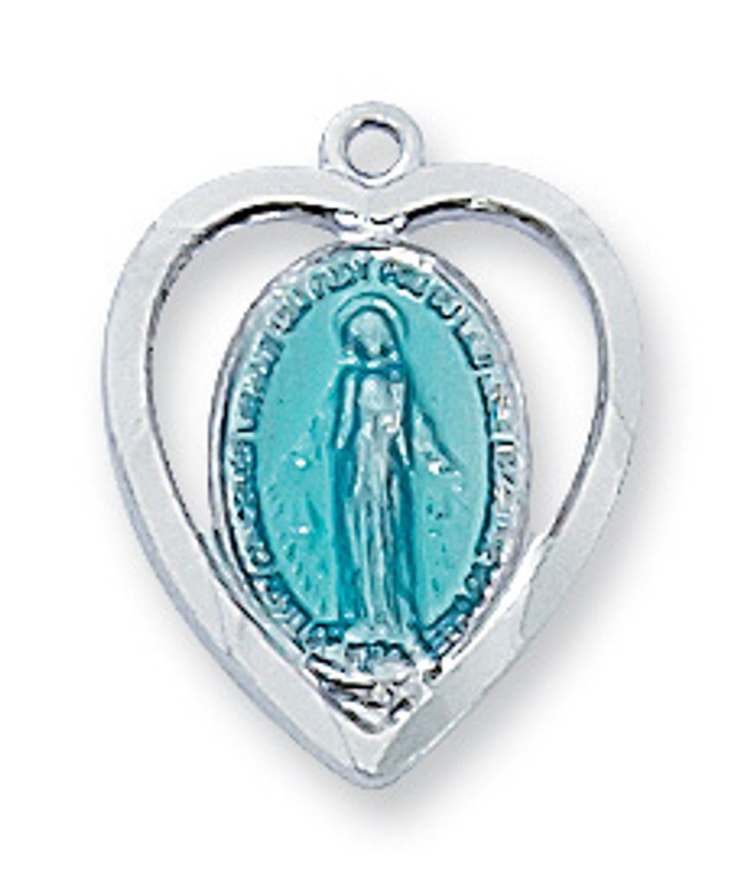 SS Small Miraculous Medal Blue in heart 18"