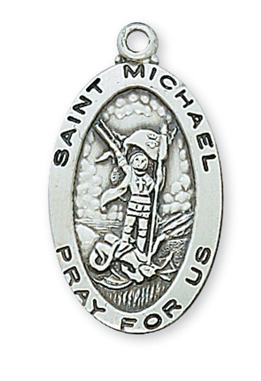 Sterling Oval Michael with 18" chain