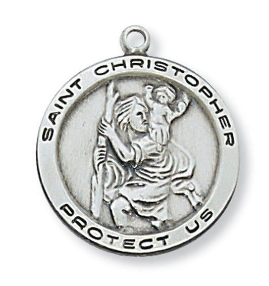 Sterling Round Christopher with 18" chain