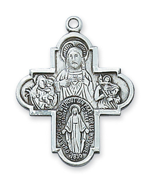Sterling Silver 4-Way Medal with 18" chain