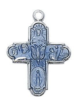Sterling Silver Blue 4-Way Medal with 18" chain
