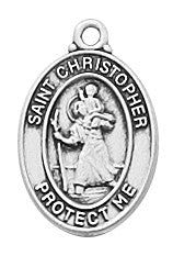 SS St Christopher oval medal with 16" chain