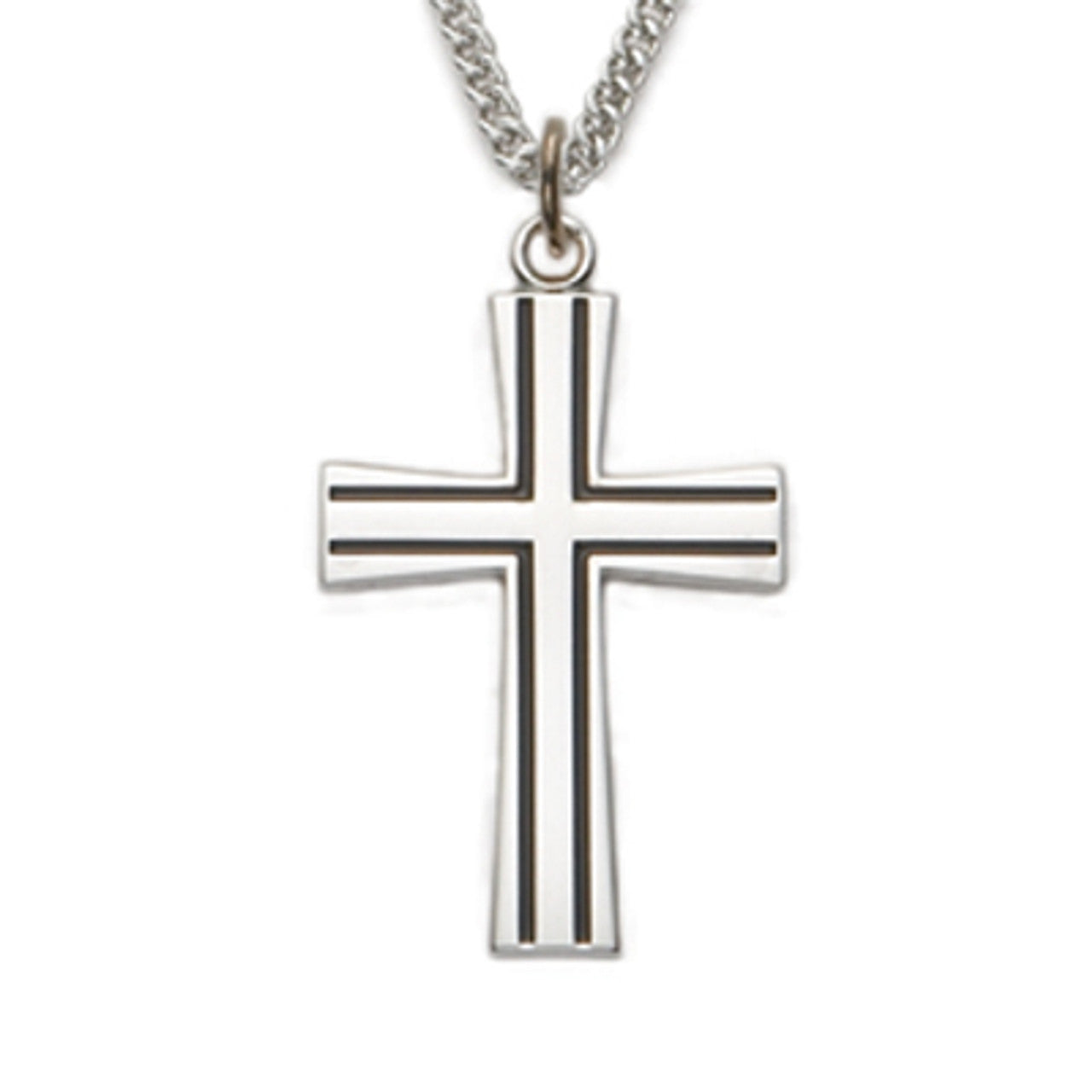 Sterling Silver Cross With Black 24" Chain