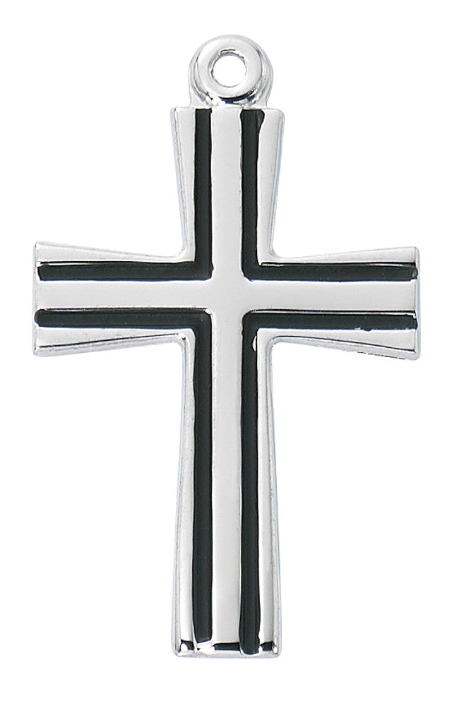 Sterling Silver Cross With Black 18" Chain