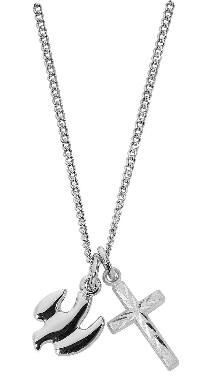 STERLING SILVER CROSS & HOLY SPIRIT W/ 16-18" CH