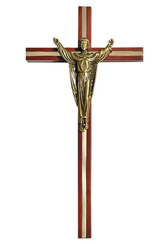 Risen Christ Crucifix with Inlay - Brass