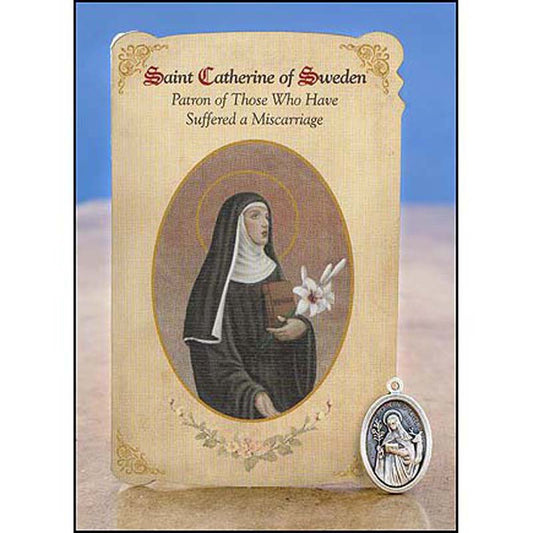 With Medal - Catherine Of Sweden Prayer Card