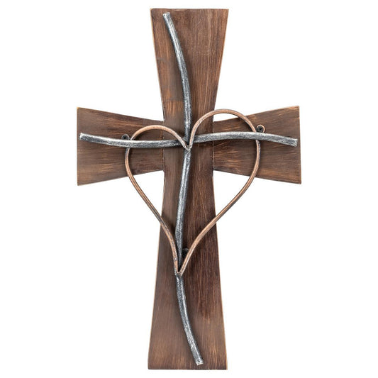 RUSTIC WOOD WALL CROSS with HEART