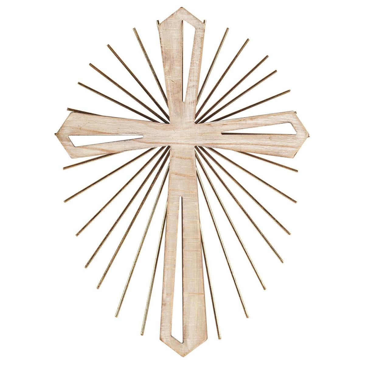 WOOD WITH METAL STARBURST WALL CROSS