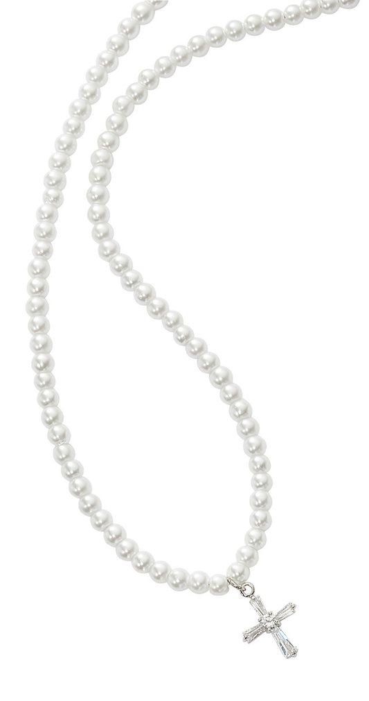 16"Stretch Pearl and Crystal necklace w/ cross