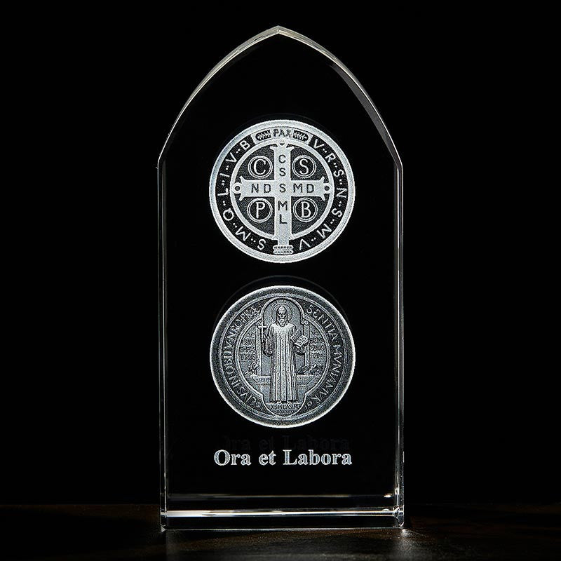 Saint Benedict Etched Glass Stand