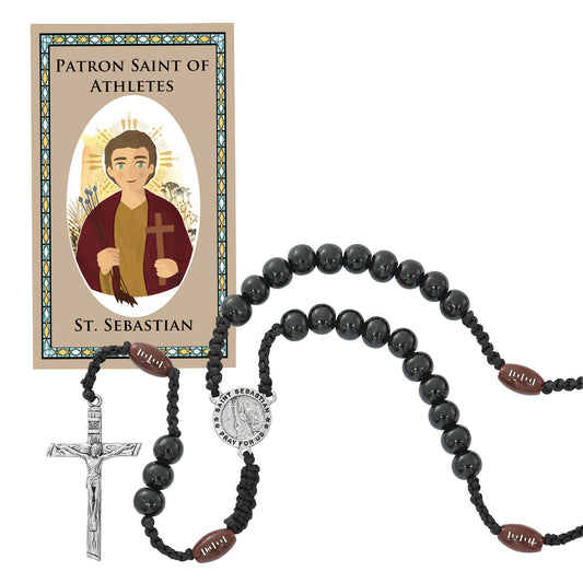 CORDED FOOTBALL ROSARY WITH ST. SEBASTIAN