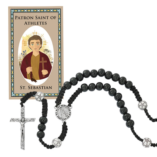 CORDED SOCCER ROSARY WITH ST SEBASTIAN