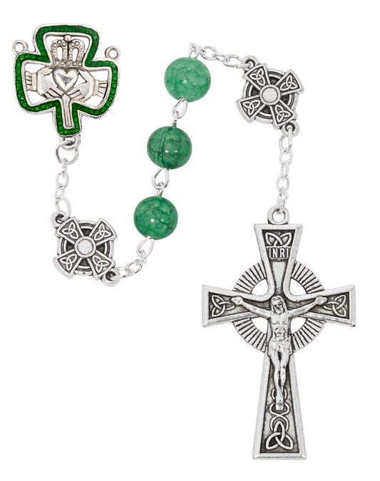 8MM GREEN GLASS IRISH ROSARY