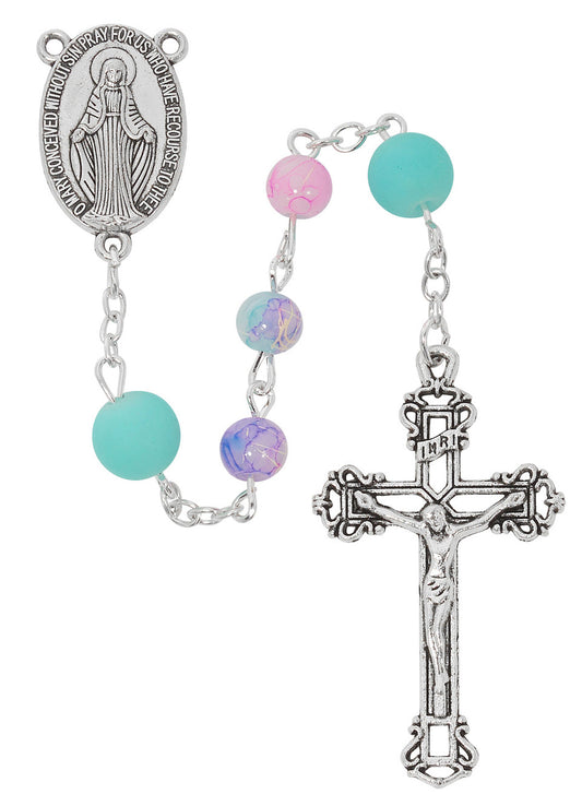 PINK & BLUE GLASS ROSARY