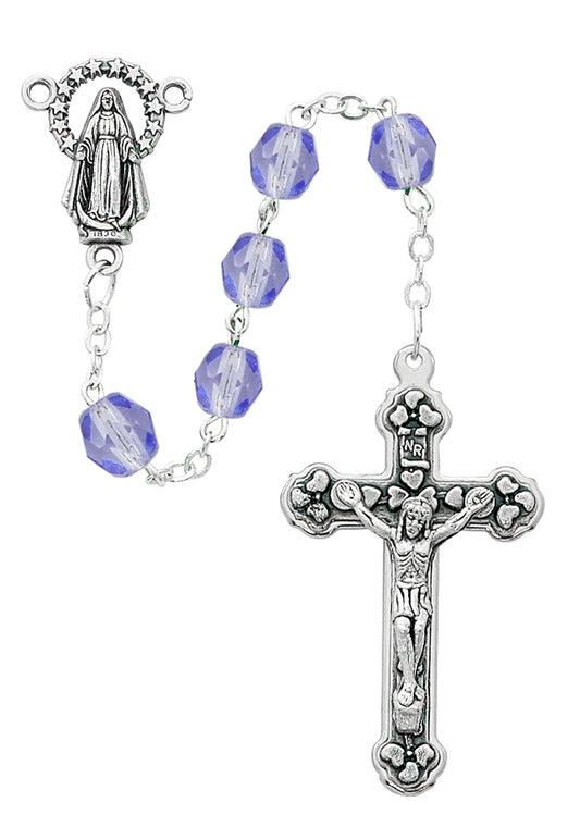 6MM PERIWINKLE SILVER OX ROSARY