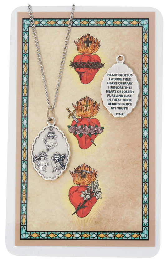 HEART OF JESUS, MARY & JOSEPH MEDAL WITH PRAYER CARD