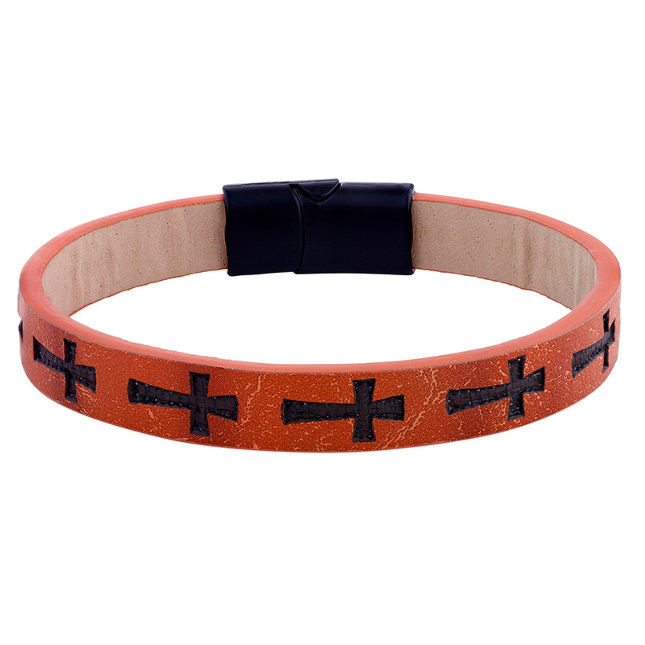 Men's Imit. Leather Cross Bracelet