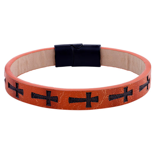 Men's Imit. Leather Cross Bracelet