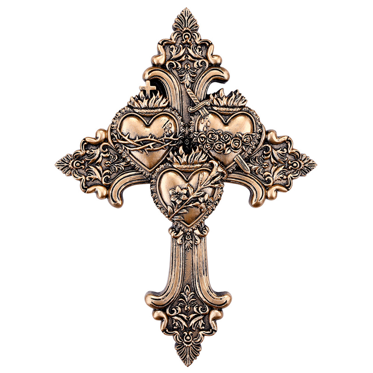 Bronze Finish Sacred Hearts Wall Cross