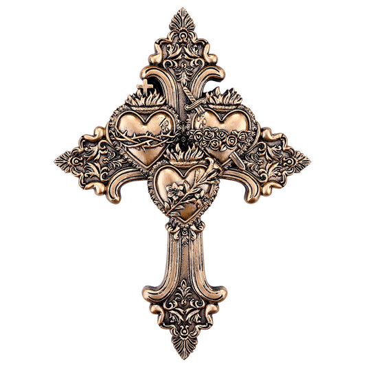 Bronze Finish Sacred Hearts Wall Cross