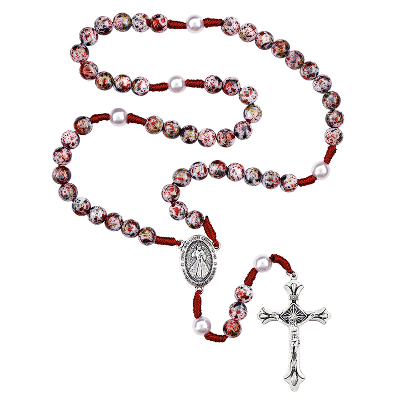 Divine Mercy Splatter Rosary Red