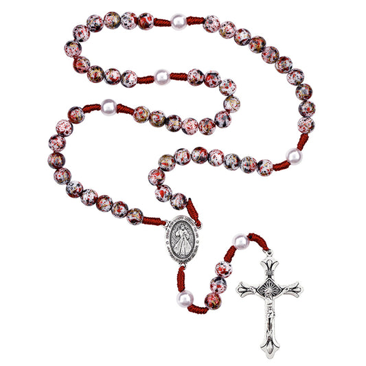 Divine Mercy Splatter Rosary Red