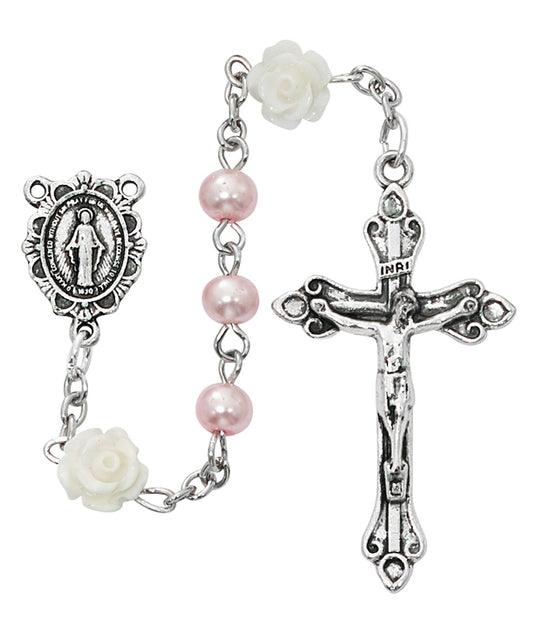 Rosary - pink with white flowers