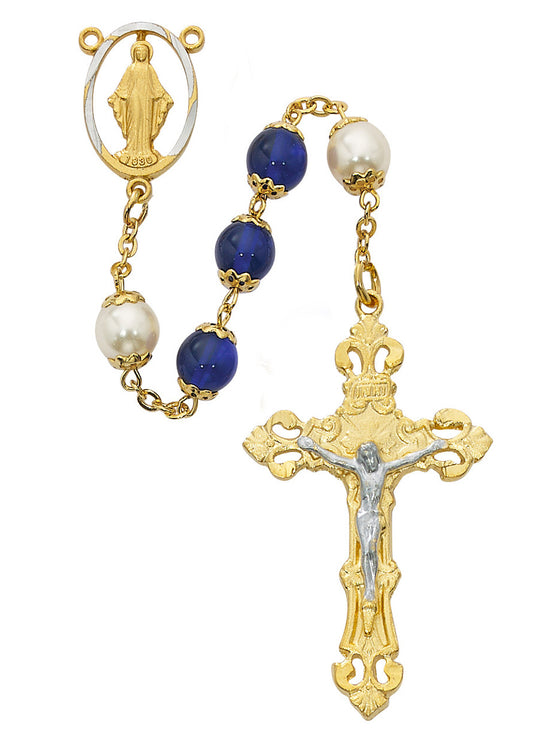 8MM Blue and Pearl Capped Rosary