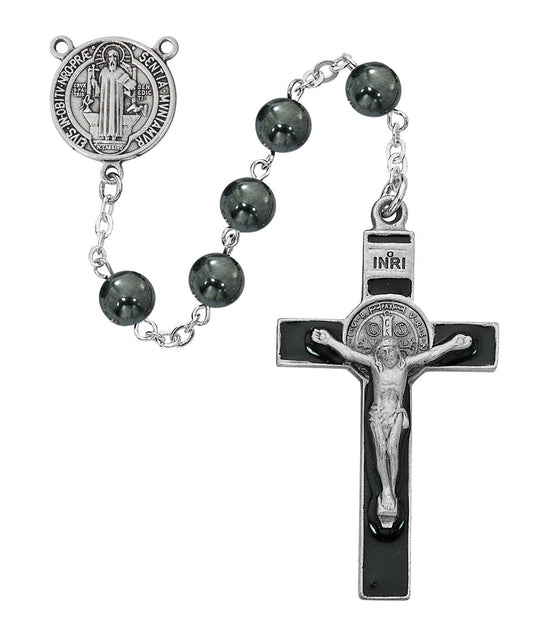8MM HEMATITE ST BENEDICT ROSARY