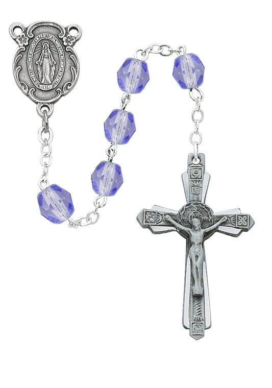 6MM PERIWINKLE SILVER OX ROSARY