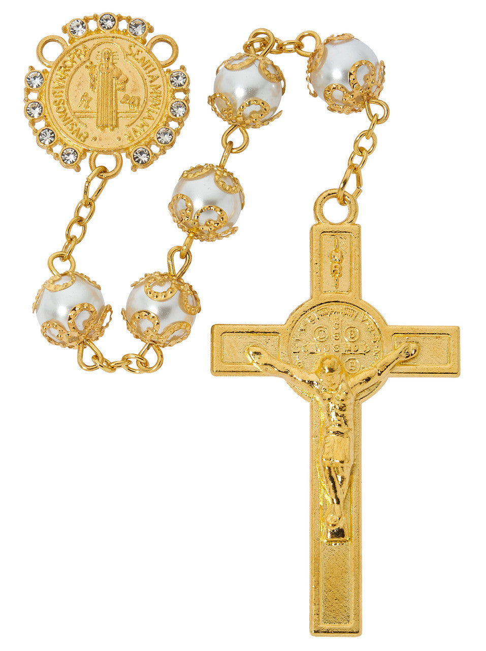 8MM GOLD PEARL ST. BENEDICT ROSARY