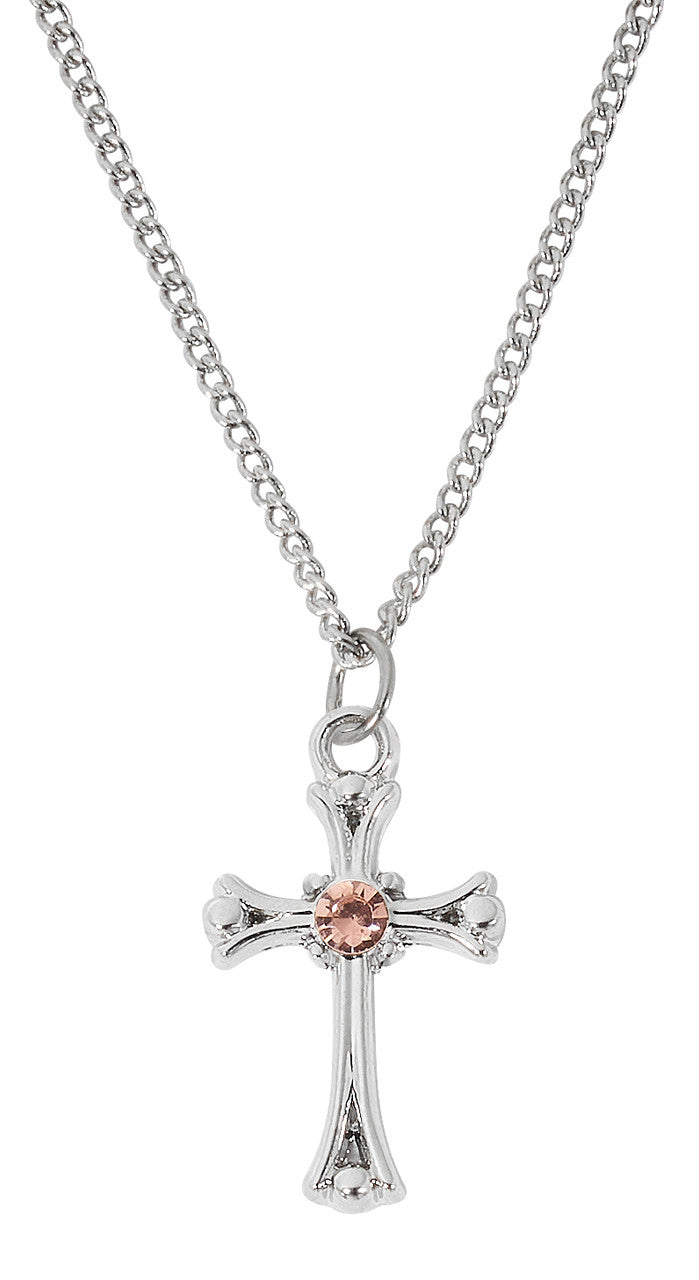 Rhodium Plated Cross Necklace (CHOOSE YOUR BIRTHSTONE)