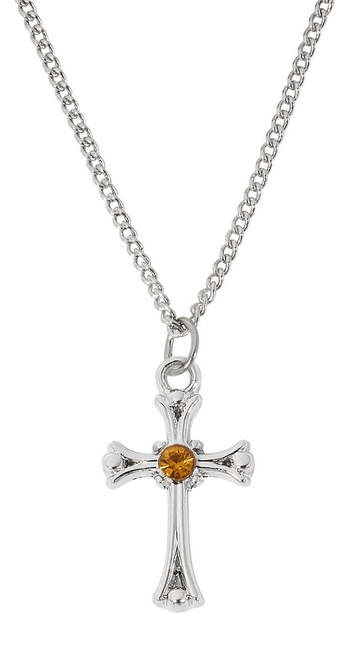 Rhodium Plated Cross Necklace (CHOOSE YOUR BIRTHSTONE)